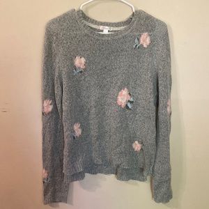 Grey flower Xhilaration sweater; size Large; 77% acrylic, 23% polyester